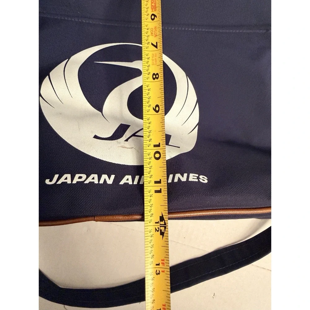 Vintage 80s Japan Airlines In Flight Weekend Bag Navy Blue Brown Nylon 16